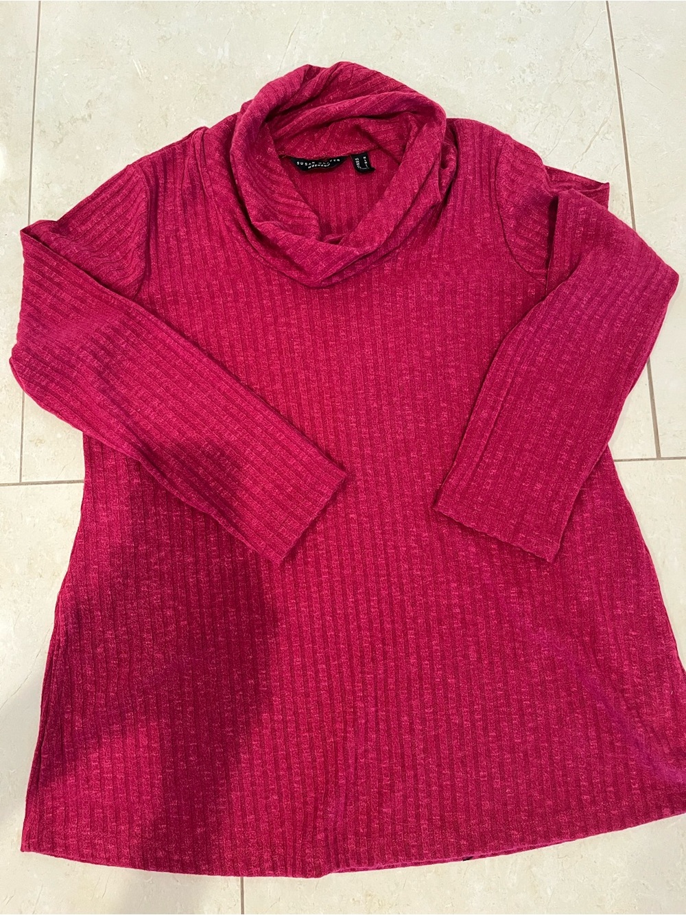 Susan Graver Raspberry Ribbed Cowl Neck Sweater - Picture 3 of 5
